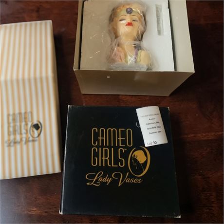 Cameo Girls Resin Lady Head Vase "Eve" 1926 Flapper Girl W/Original Box
