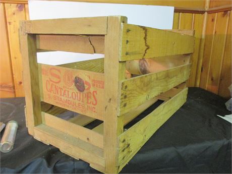 Vintage Cantaloupe Wood 24" Shipping Crate w/ Stencil