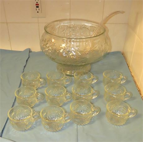 Glass Punch Bowl, Cups