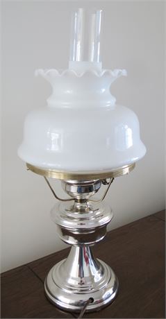 Hurricane Style Lamp With Milk Glass Shade