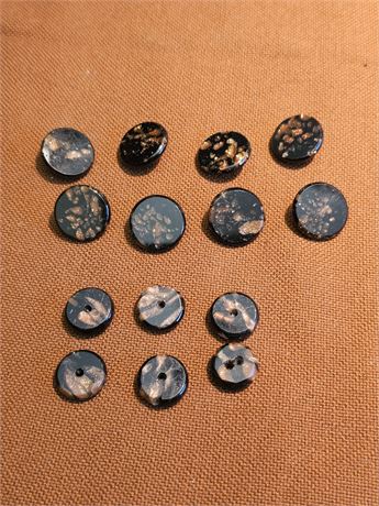 Antique Jet Black Glass & Gold Fleck Buttons - Set of 8