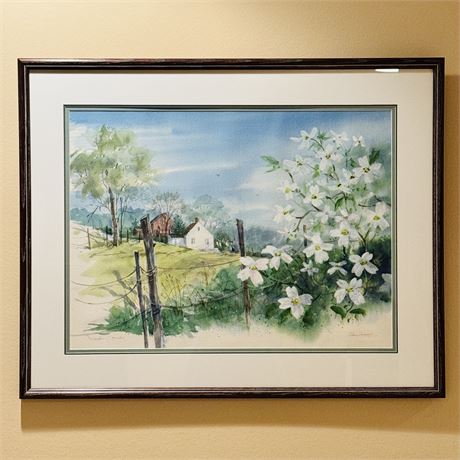 Elmer Zarney "Fence Row Dogwood" Signed Painting - 30 x 24"