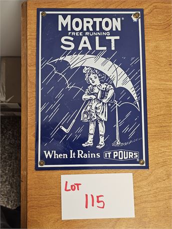 Vintage Enamel & Metal Morton Salt Advertising Sign