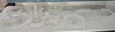 Mixed Clear Glass Lot: Trays / Bowls / Vases & More