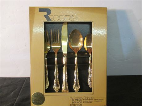 New Rogers 24kt Plated Princess Rose 20 Pcs 4 Place Silverware Set