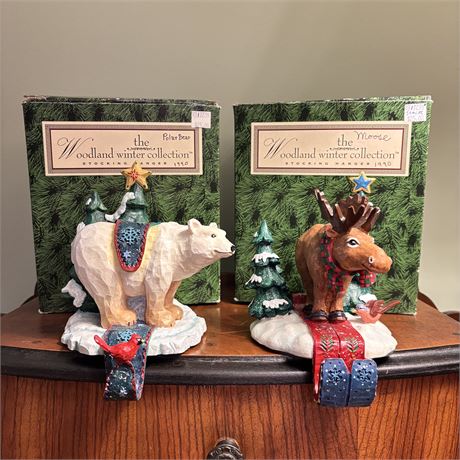 Woodland Winter Cast Iron Moose & Polar Bear Stocking Holders