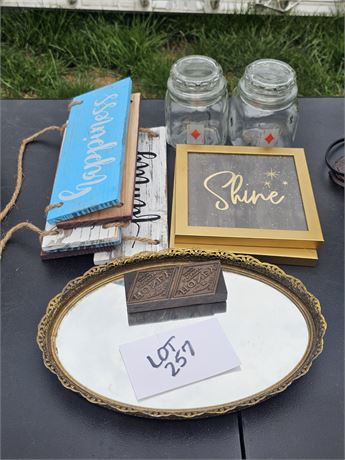 Vintage Ladies Dresser Vanity Mirror, Honey Printers Block & More