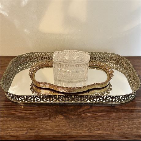 Vintage Vanity Trays & Crystal Trinket Box