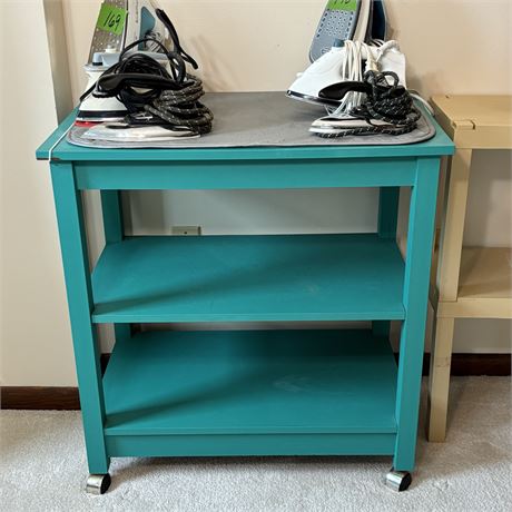 Teal Painted Rolling Wood Trolley, Organizer, Bookshelf