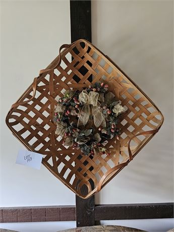 Wicker 19th Century Basket With Faux Wreath