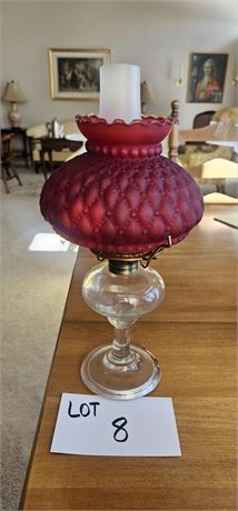 Antique Aladdin Oil Lamp w/ Red Diamond Glass Shade