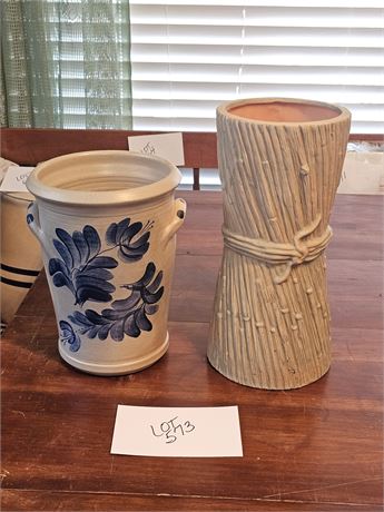 Vintage Bamboo Pattern Pottery Vase & Eldreth Pottery Vase