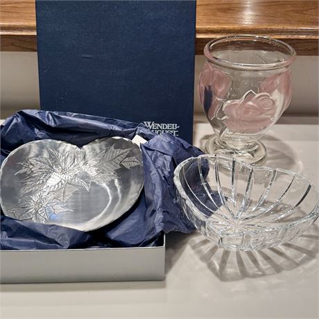Decorative Heart Shaped Dishes and Rose Motif Vase