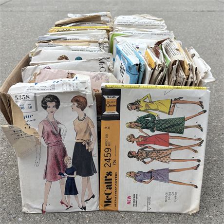 Box of Assorted Vintage Sewing Patterns