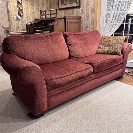 Broyhill Rusty Red Colored Upholstered Sofa - 90" x 31" x 36"D