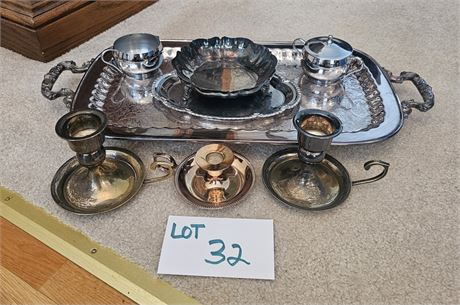 Mixed Plated & Metal Serving Platter, Trays, Creamer & Sugar & More