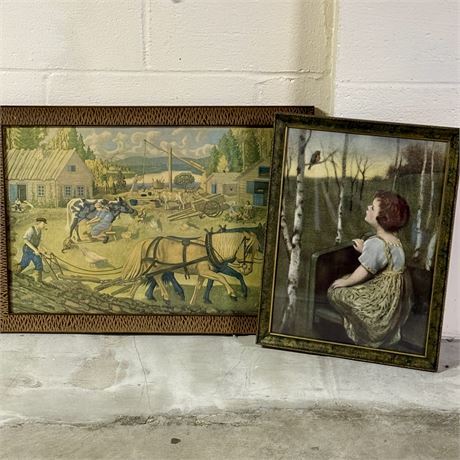 Vintage and Antique Wood Framed Art Lithos