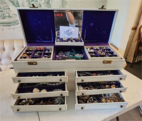 Vintage Jewelry Box w/ Mixed Costume Jewelry, Necklaces, Bracelets Earrings