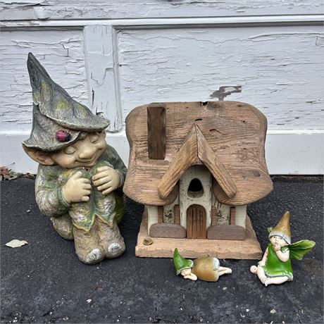 Adorable Handcrafted Cottage and Resin Gnome Statue and Figurines