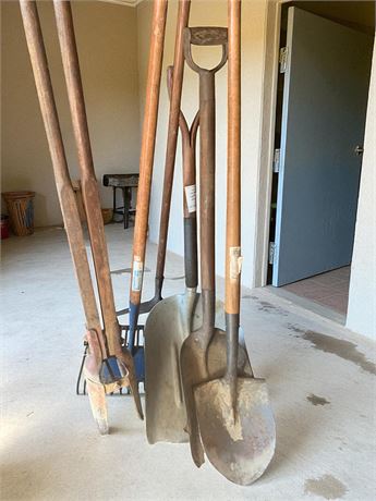 Lot Of Yard Tools - Post Hole Digger, Shovels, Rakes, & More