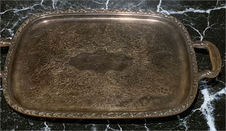 Ornate Vintage Silver Plated Serving Platter/Serving Tray With Handles