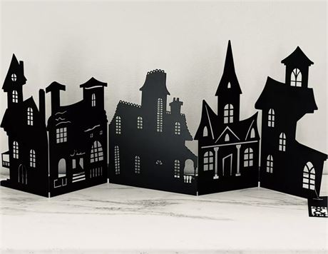 Folding Metal Halloween Village Silhouette - 30"L x 11.5"T