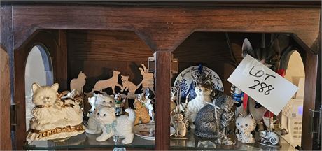 Mixed Feline Related Lot- Cat Figurines, Card Holders, Music Box & More