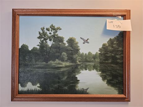 Oil on Canvas Lake & Mallard Art in Frame