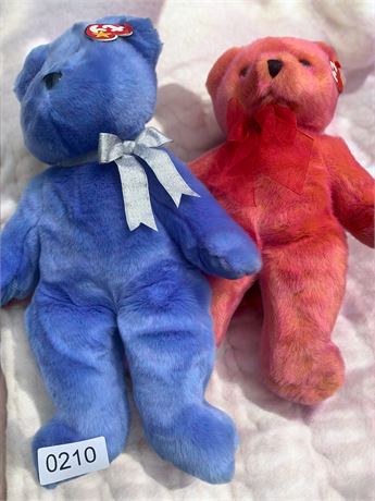 TY Beanie Babies Red "Rouge" and Blue "Clubby II" Plush Collectible Bears