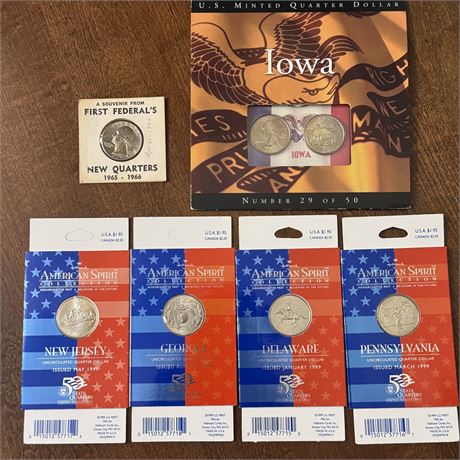 Carded, Uncirculated State Quarters & Vintage Souvenir Bank Quarter