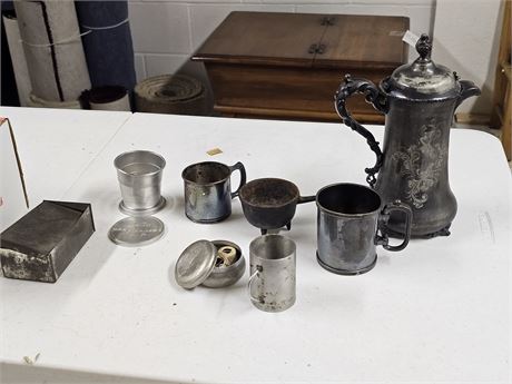 Mixed Lot: Silverplate Teapot / Silverplate Cups & More