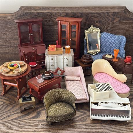 Vintage Dollhouse Furniture & Miniatures Mixed Lot - Ideal, Marx, Wooden