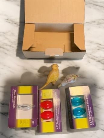 Antique Painted Glass Tropical Bird Light Bulbs & C7 Replacement Bulb Packs