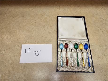 Multi-Colored Denmark Sterling 925 Spoons with Case