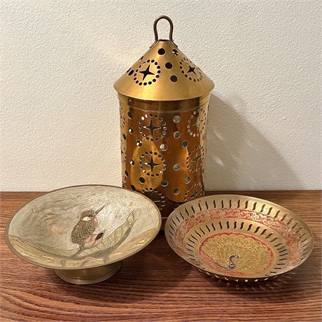 Vintage Brass Trinket Bowels and Candle Luminary