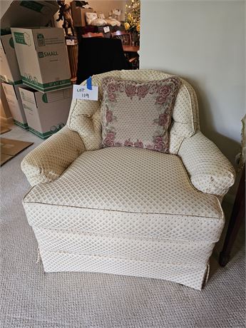 Small Subtle Earth Tone Print Side Arm Chair on Castors