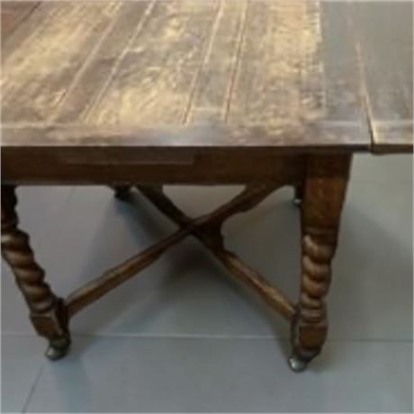 Oak Draw-Leaf Rolling Dining Table