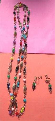 Vintage Gold Tone Necklace With Matching Earrings