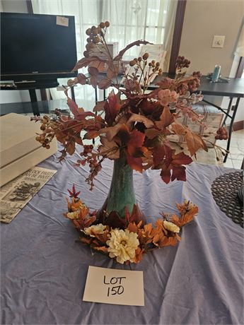 Lemax Drip Glaze 10" Vase and Faux Flowers