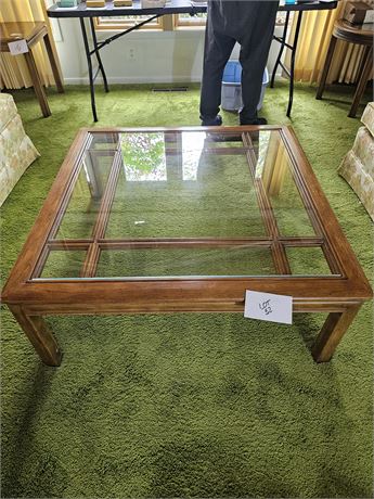 Vintage Square Wood & Glass Top Coffee Table