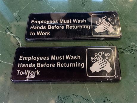 Employees Must Wash Hands Before Returning To Work Black & White Plastic Signs