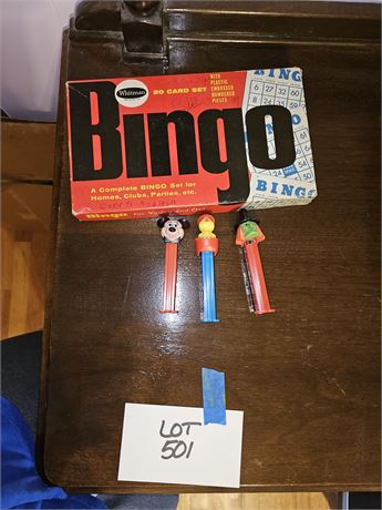 Whitmas Vintage Bingo Game / Mickey, Easter & Witch PEZ Dispensers