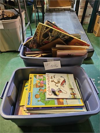 (2) Bins Full of Children's Books & Puzzles : Disney / Golden & More