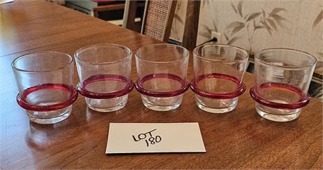 Blenko Old Fashioned Red Ring Glass Tumblers Set of 5