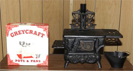 Cast Iron Salesman Sample/Childs Stove, Accessories