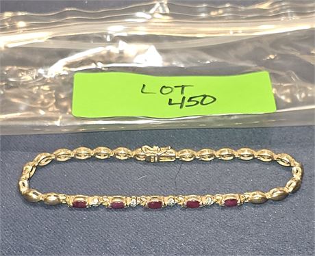 Sterling Garnet & CZ 8" Bracelet 0.27ozt