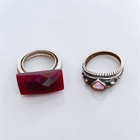 Sterling Silver Ring W/Pink Heart Shaped Cubic Zirconia Stone (Size 10)