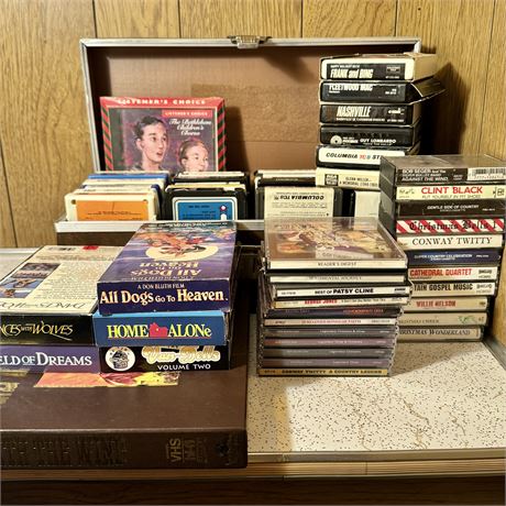 Mixed Music Lot (8 Tracks, CDs, Tapes) and VHS Tape Lot