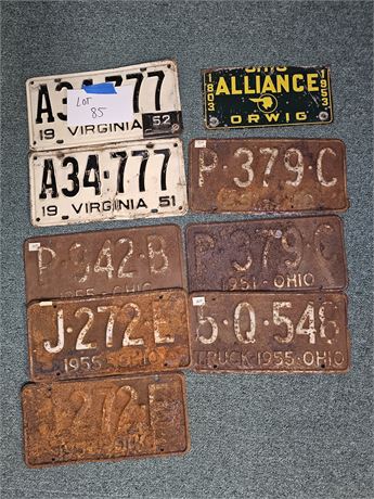 Mixed 1950's License Plate Lot: Virginia / Ohio