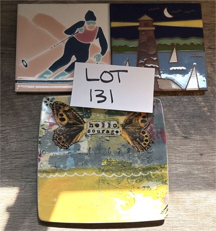 Besheer Art Tile, Creative Co-op Decorative Plate, Skiing Wall Hanging Tile
